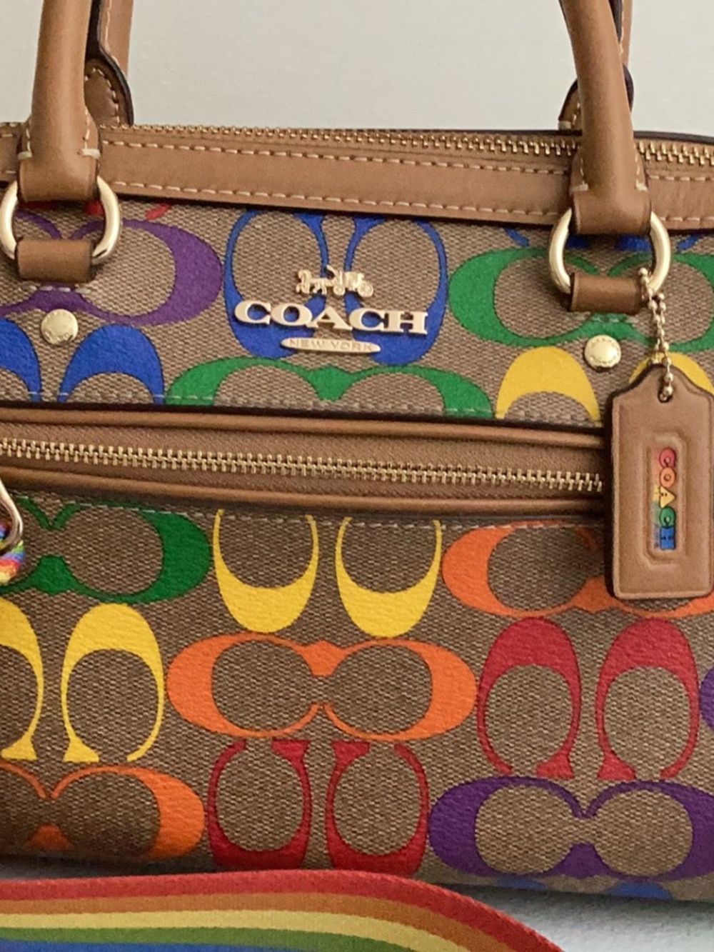 Coach Rainbow Signature Canvas Rowan Satchel Handbag New Without tags - Picture 2 of 11